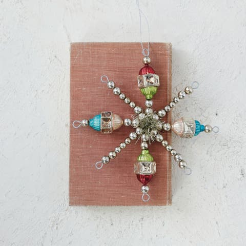 Glass Beaded Snowflake Ornament with Tinsel