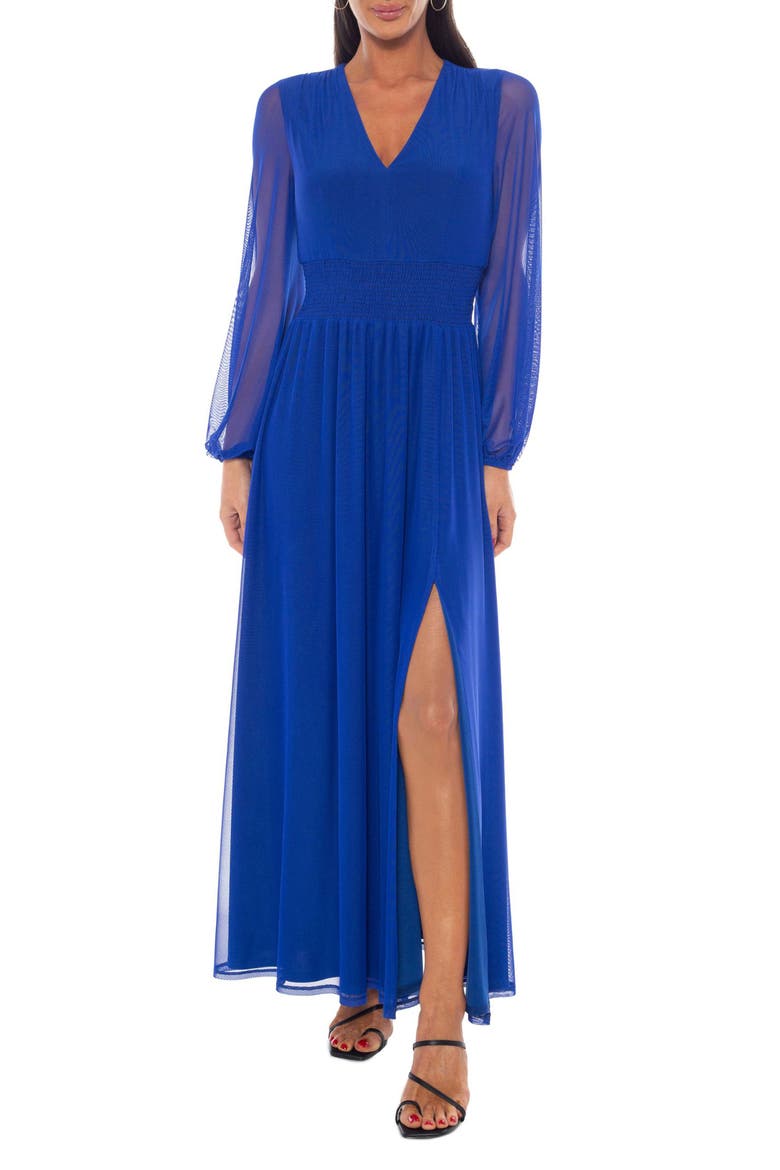 Power Mesh Long Sleeve Dress, Main, color, ROYAL