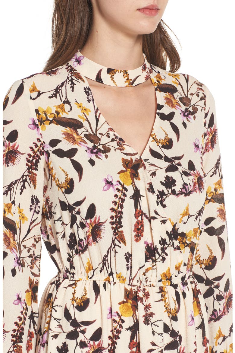 Gigi Floral Surplice Midi Dress, Alternate, color, NUDE FLORAL