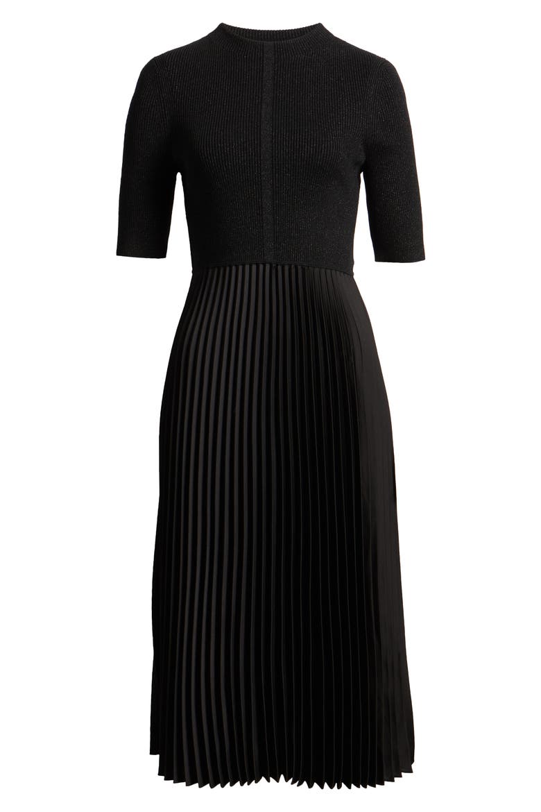 Fireanami Shimmer Sweater Dress with Plissé Skirt, Alternate, color, BLACK