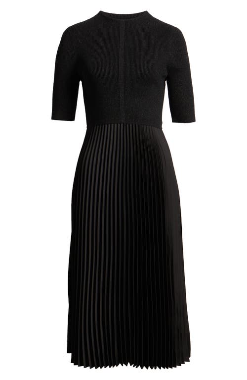 Hugo Boss Cropped-sleeve Dress With Pliss Skirt In Black