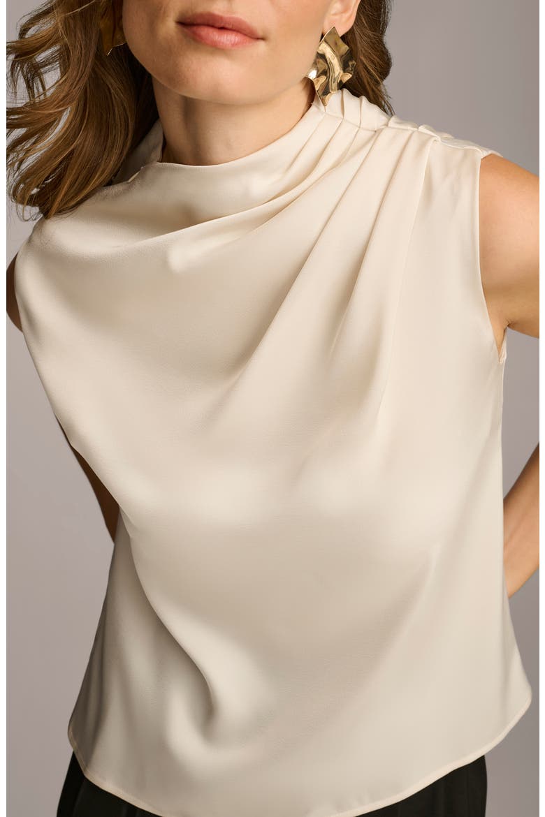 Draped Sleeveless Matte Satin Top, Alternate, color, CREAM
