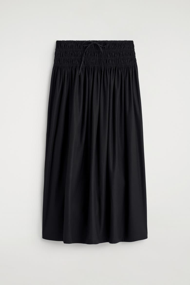 Ruched-waist Midi Skirt, Alternate, color, BLACK