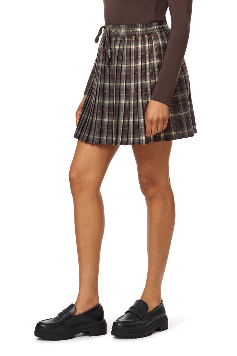 Pleated Miniskirt, Alternate, color, SEAL BROWN REED YELLOW PLAID