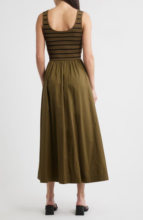 Moon River Stripe Mixed Media Stretch Cotton Tank Maxi Dress In Green