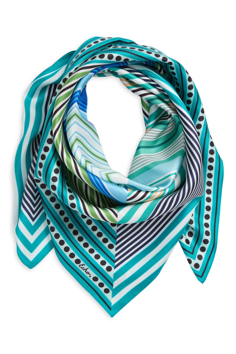 Stripe Vortex Silk Square Scarf, Main, color, HAWAIIAN OCEAN