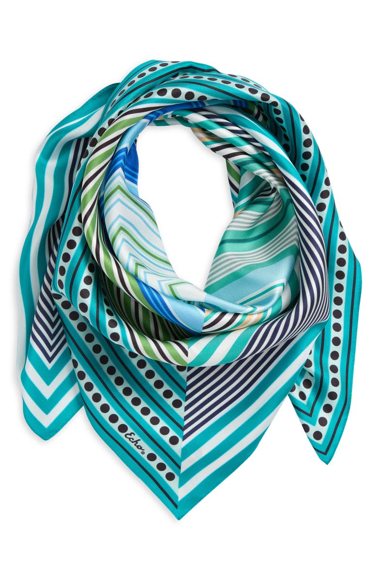 Echo Stripe Vortex Silk Square Scarf, Main, color, Hawaiian Ocean
