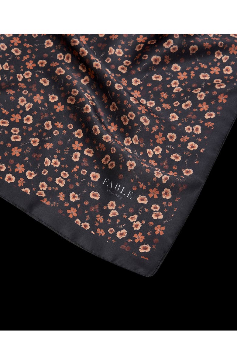 Fable England Deco Blooms Silky Lightweight Black Scarf, Alternate, color, Black