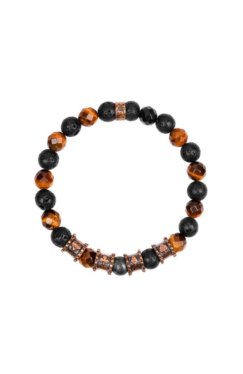 Karma and Luck Men's Streak of Luck - Tiger's Eye Lava Bracelet, Main, color, Black/Brown/Bronze