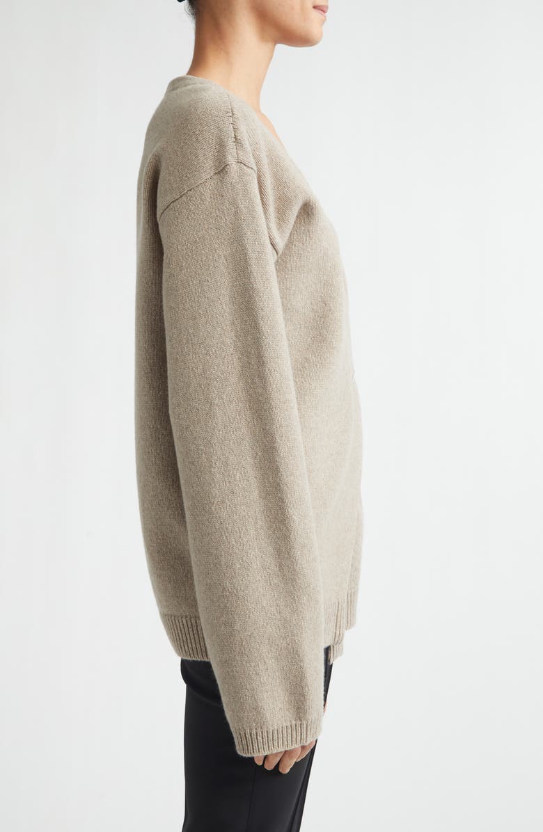 Róhe Safety Pin Off the Shoulder Wool & Cashmere Wrap Cardigan, Alternate, color, Light Taupe