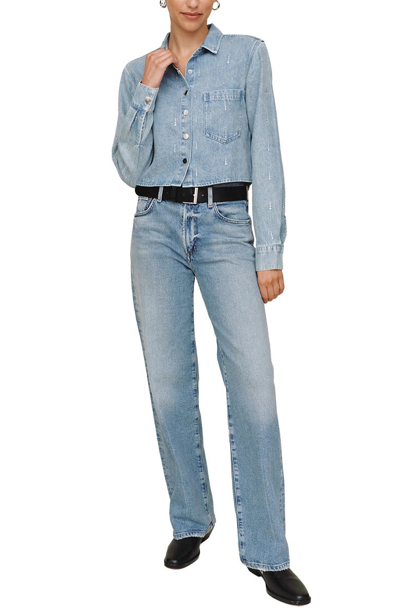 Bella Dahl Crystal Accent Denim Snap-Up Shirt, Alternate, color, Vintage Ice Wash