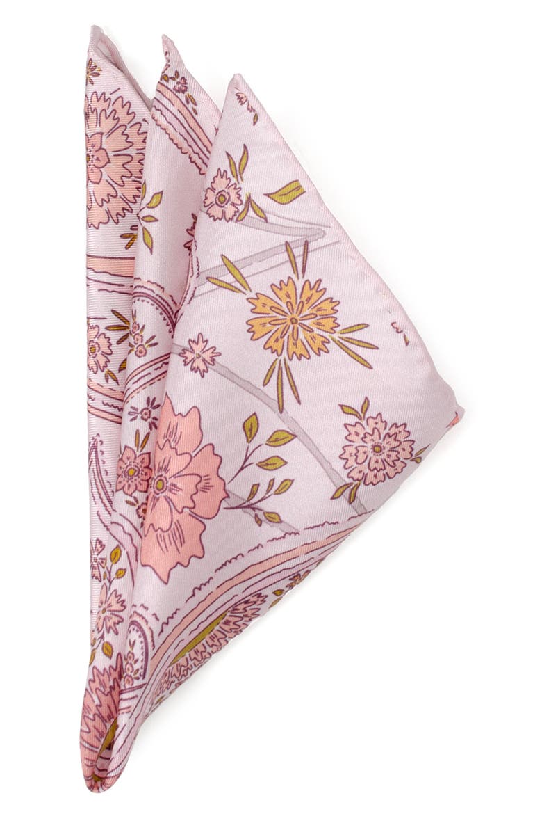 Floral Paisley Silk Blend Pocket Square, Main, color, PINK