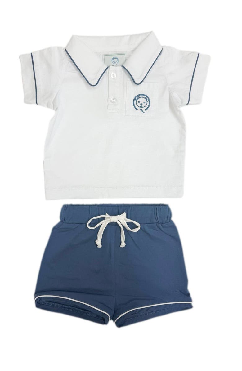 Petite Maison Kids Pima Cotton Polo Top and Shorts Set, Alternate, color, White And Navy