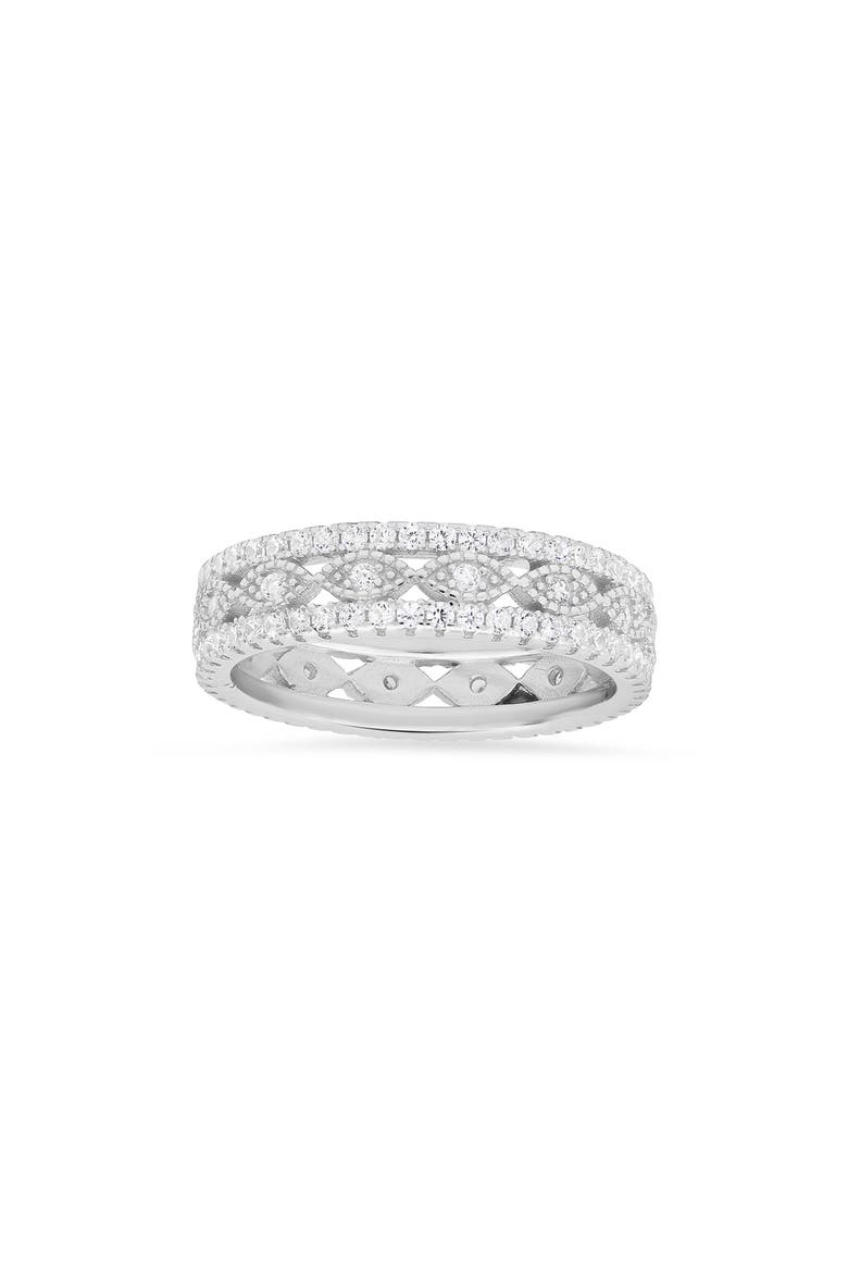 Sterling Silver Cubic Zirconia Evil Eye Eternity Band Ring, Main, color, SILVER