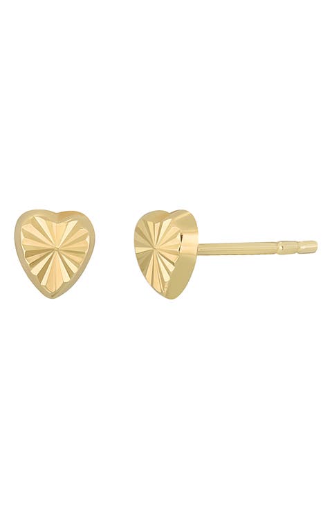 14K Gold Heart Studs