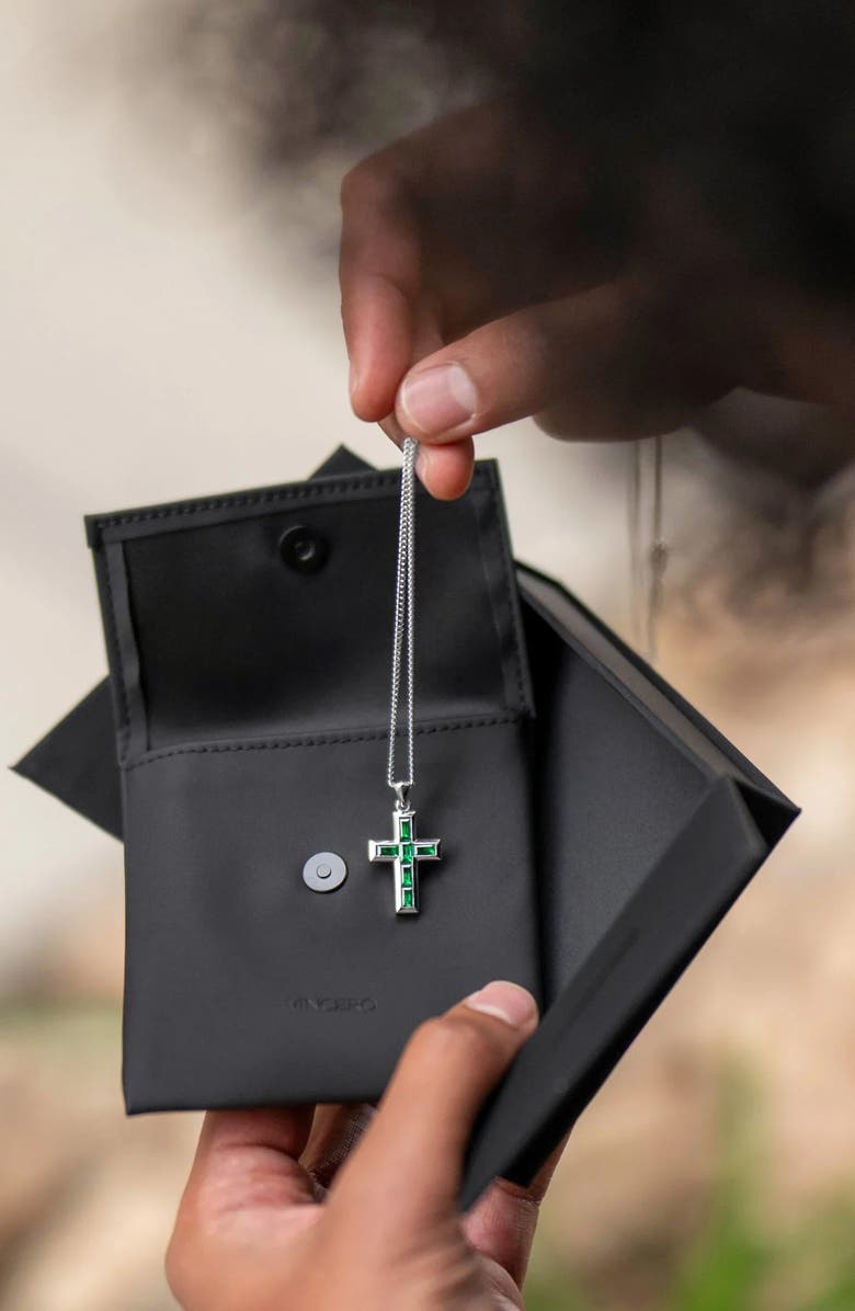 Vincero Men's Stone Cross Pendant Necklace, Alternate, color, Green Nano