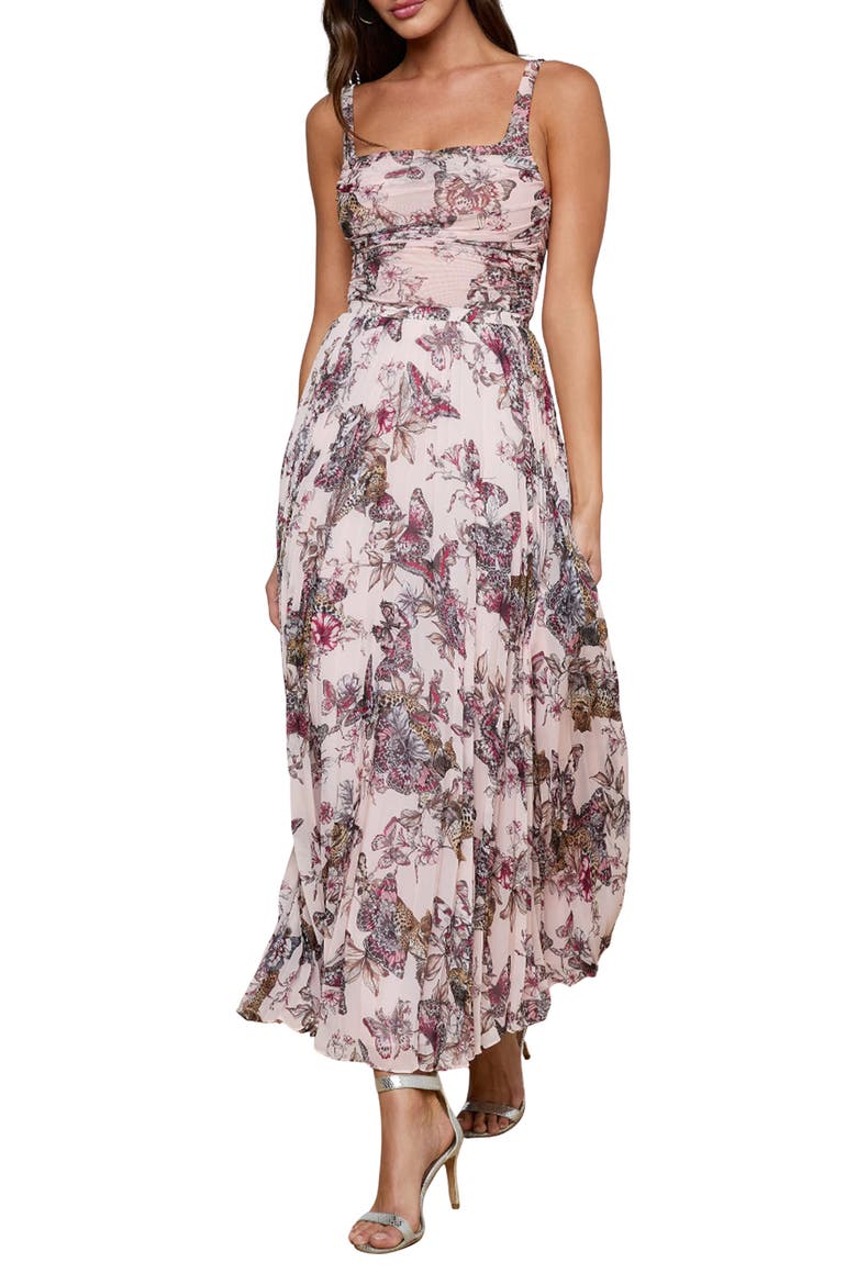 Torin Pleat Maxi Skirt, Main, color, PINK BUTTERFLY JUNGLE