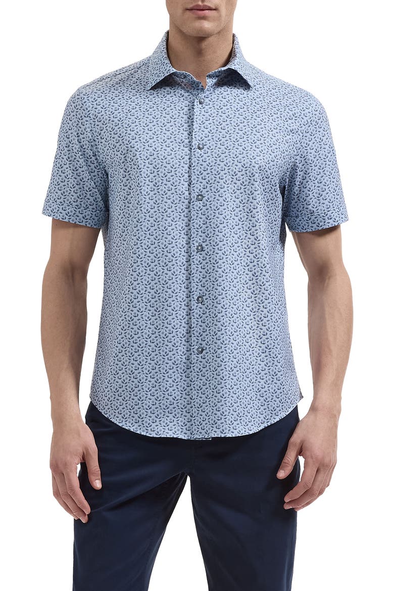 Miles OoohCotton® Print Short Sleeve Button-Up Shirt, Main, color, HAZY BLUE