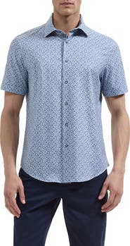 Bugatchi Miles OoohCotton® Print Short Sleeve Button-Up Shirt