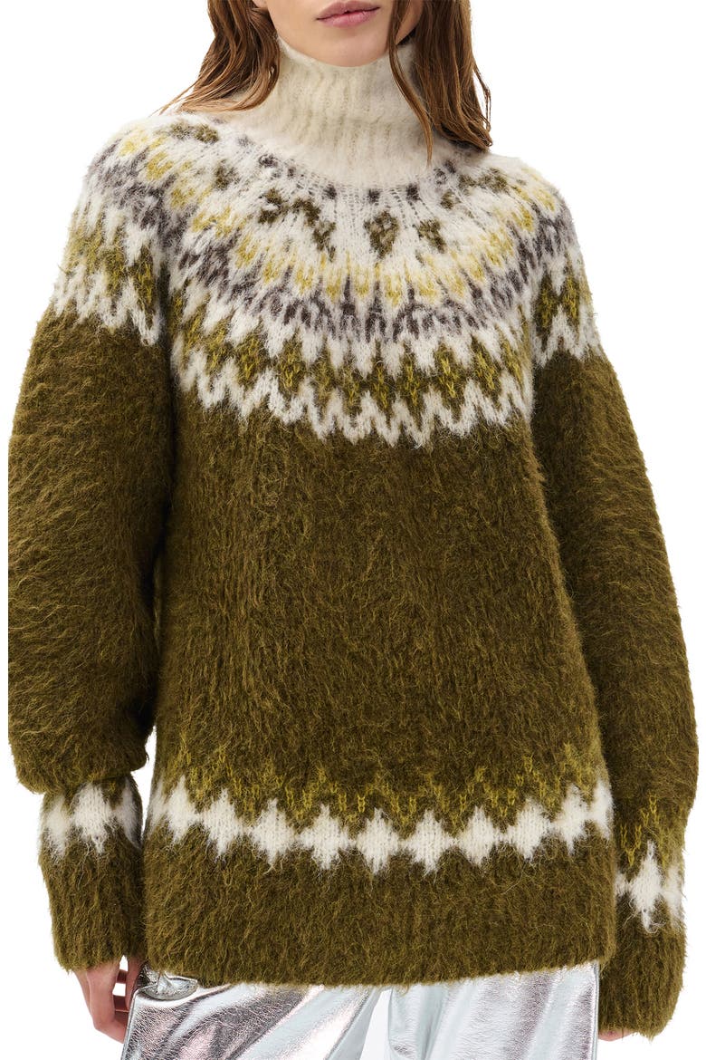 Beth Oversize Fair Isle Alpaca Blend Turtleneck Sweater, Main, color, ARMY MULTI