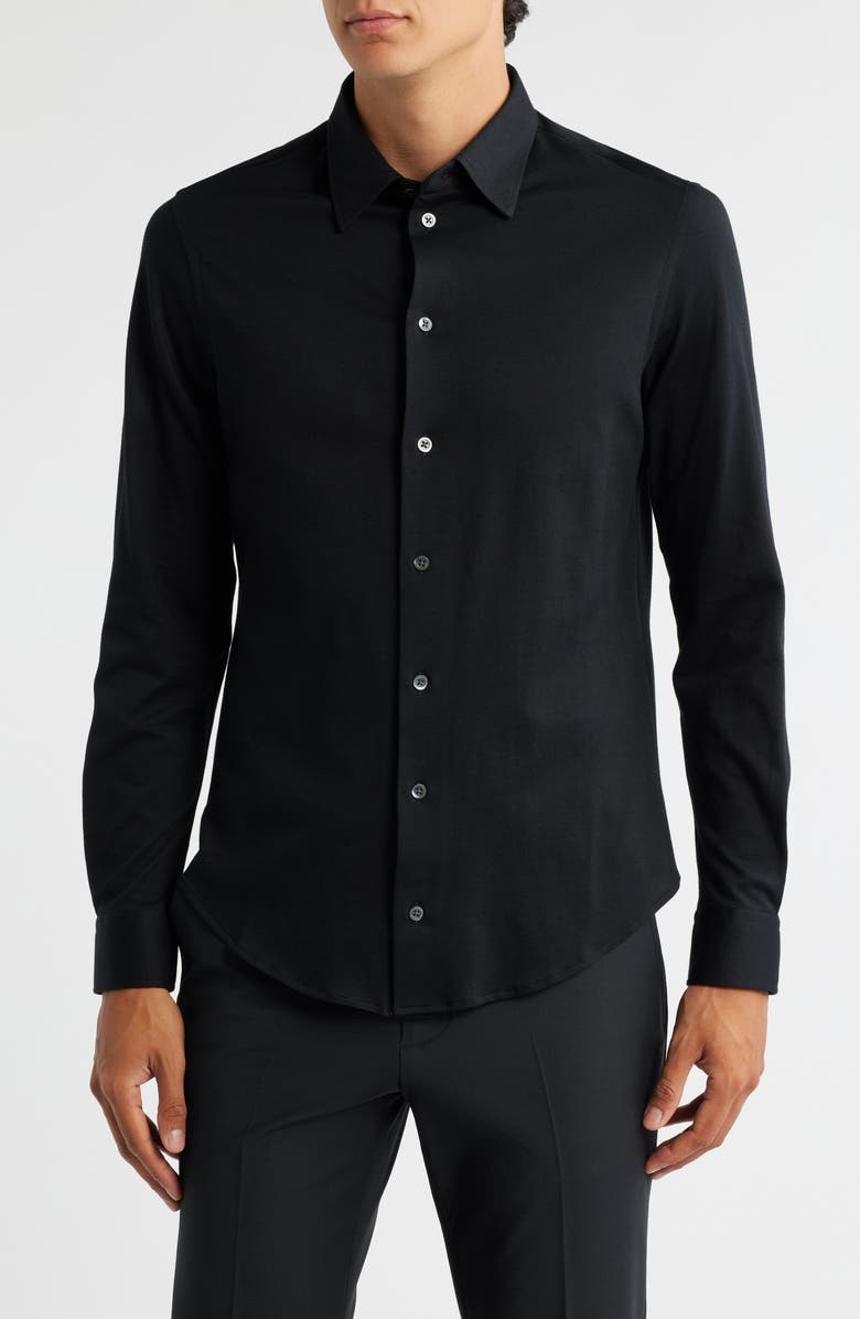Emporio Armani Cotton Button-Up Shirt, Main, color, Solid Black