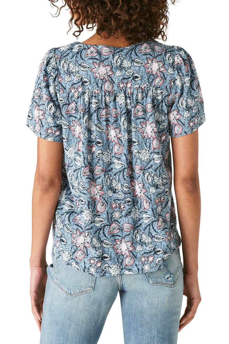 Floral Short Sleeve Gathered Top, Alternate, color, BLUE MULTI