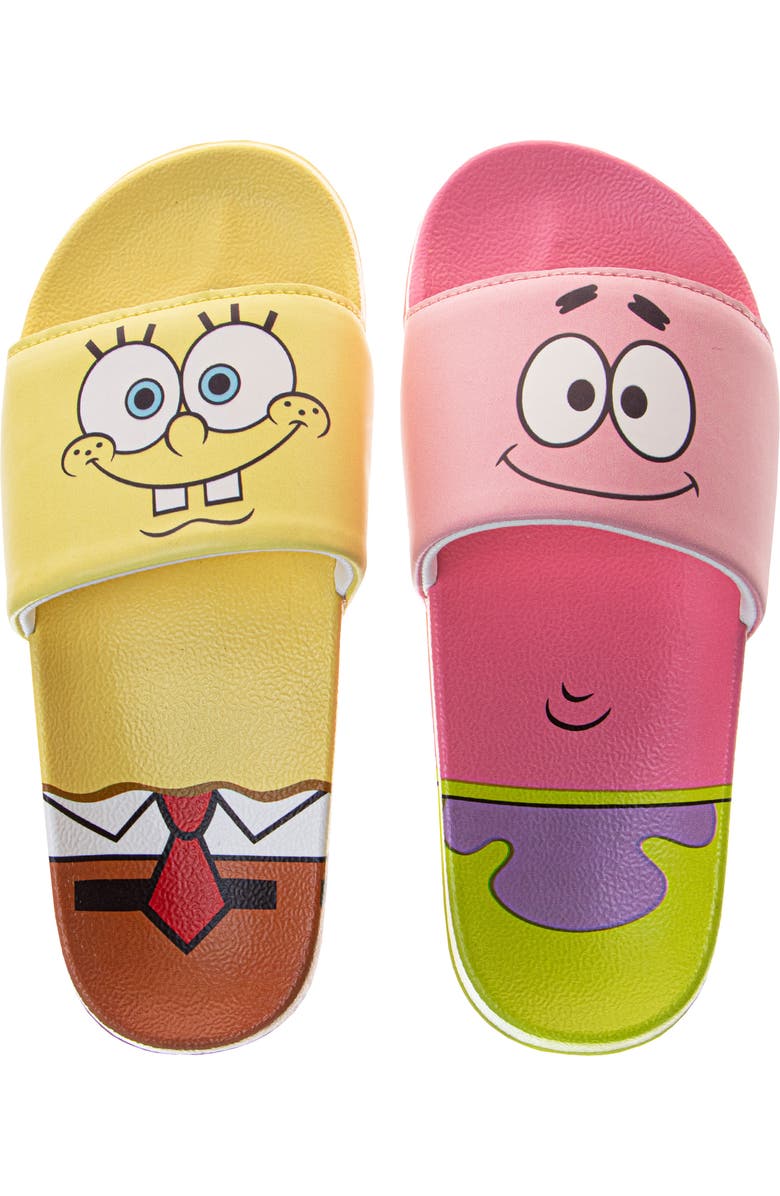 JOSMO x Nickelodeon<sup>™</sup> Kids' SpongeBob SquarePants & Patrick Mismatch Slide Sandal, Alternate, color,