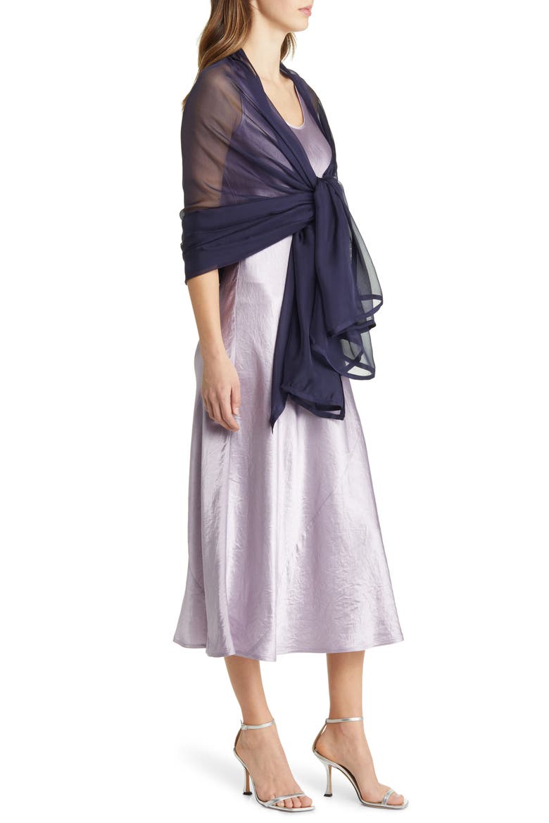 Satin Border Silk Chiffon Scarf, Alternate, color, NAVY EVENING