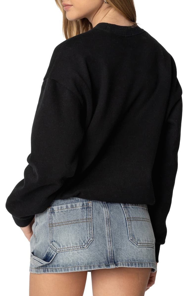 EDIKTED L.A. Appliqué Graphic Sweatshirt, Alternate, color, Black