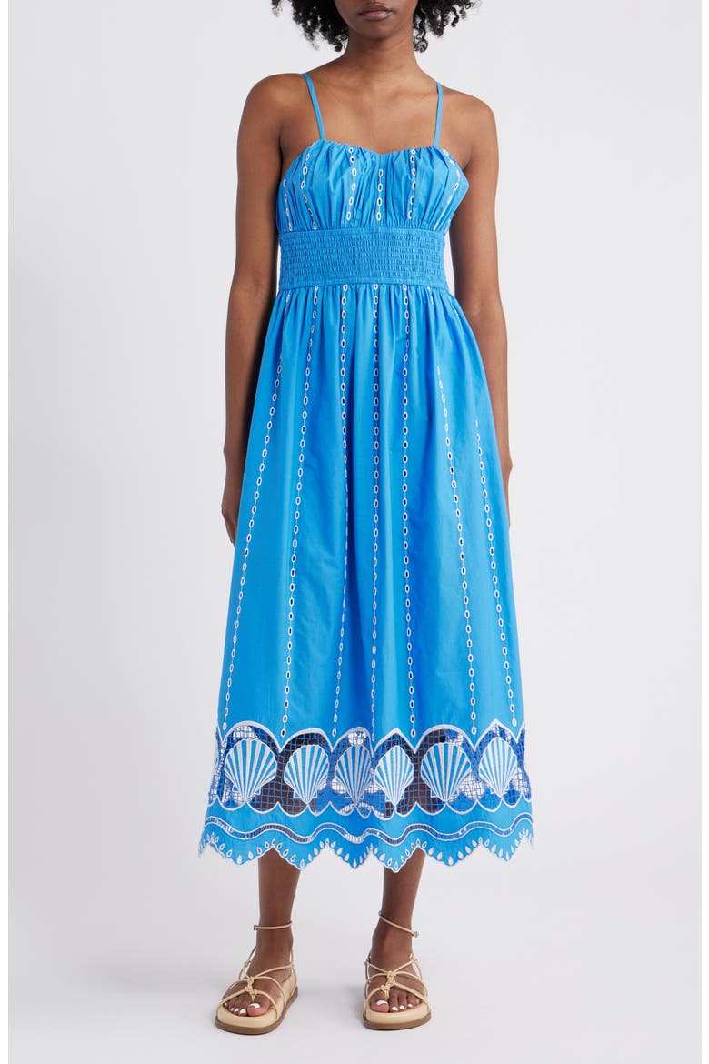 Murano Embroidered Eyelet Cotton Sundress, Main, color, FRENCH BLUE