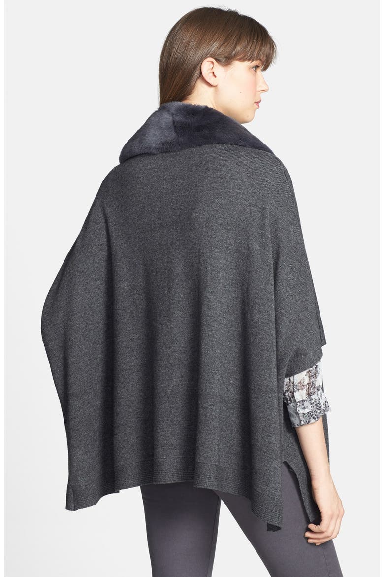 'Manuela' Genuine Rabbit Fur Collar Cardigan, Alternate, color, DARK HEATHER GREY