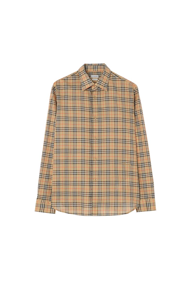 Relaxed Fit Check Cotton Shirt, Alternate, color, Sand beige
