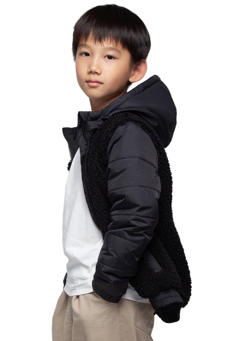 Kids' Hooded Fleece Hybrid Jacket, Alternate, color, Black