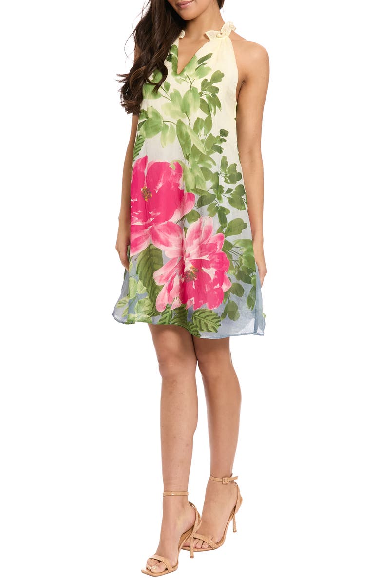 London Times Floral Sleeveless A-Line Minidress, Alternate, color, Whisper White/ Pink Peacock