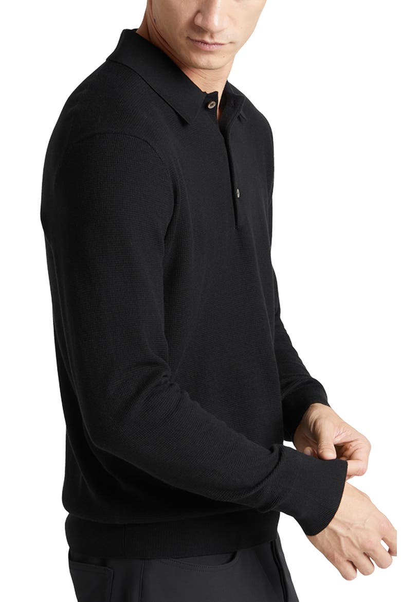 Mini Waffle Long Sleeve Polo, Alternate, color, BLACK