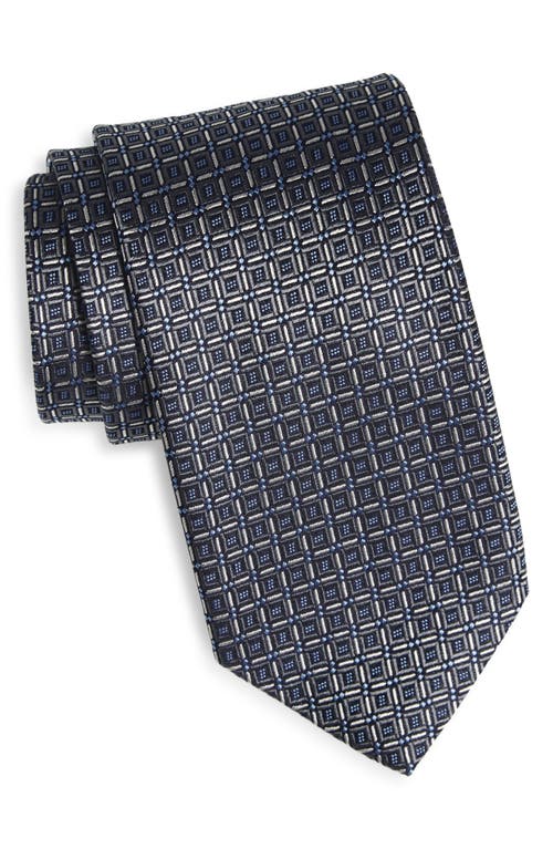 David Donahue Geometric Silk Tie In Gray