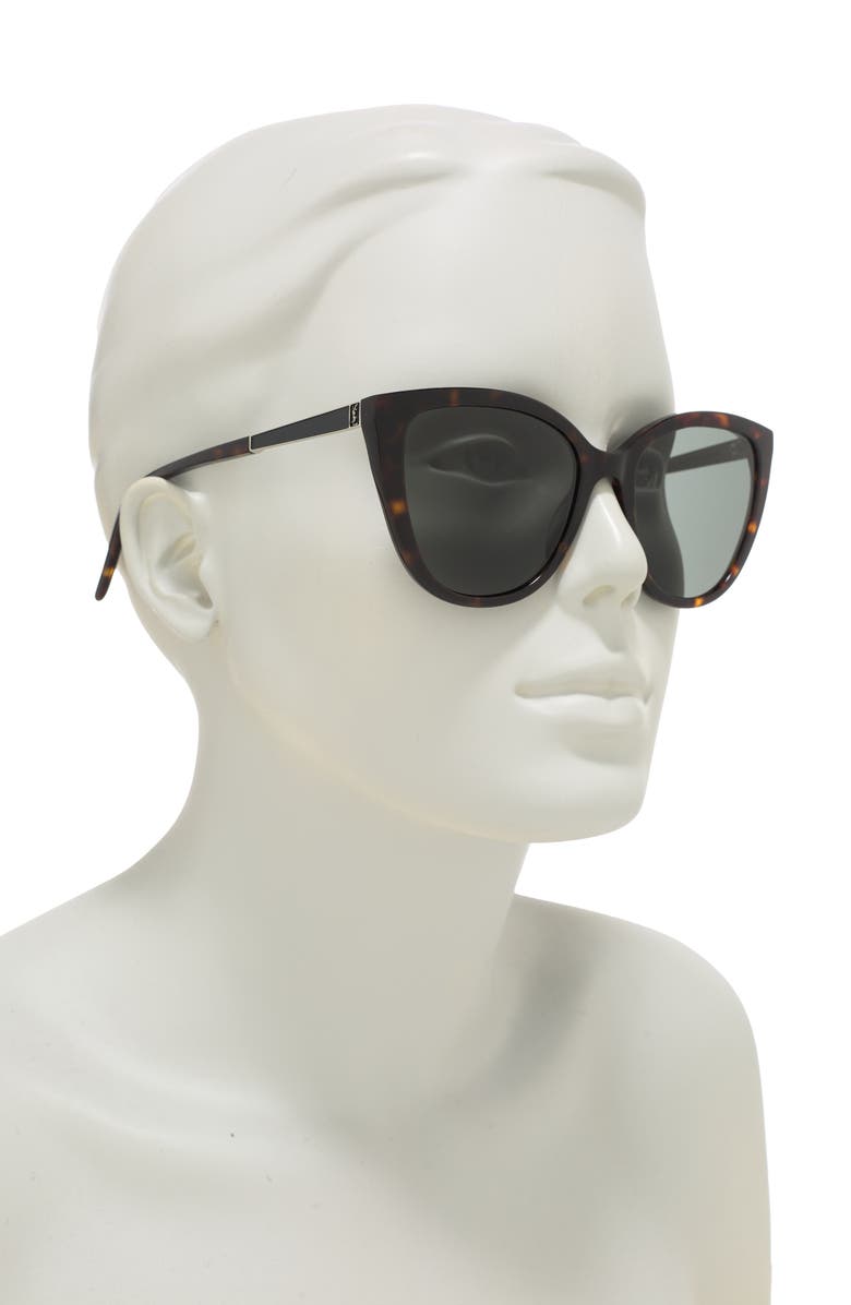 Saint Laurent 55mm Cat Eye Sunglasses, Alternate, color, Havana Silver Grey