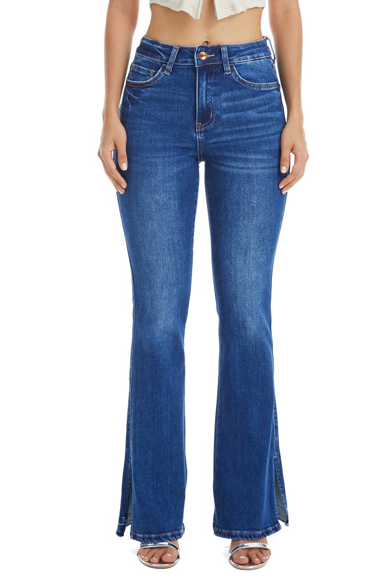 Split Hem Mid Rise Flare Jeans, Main, color, INDIGO ROCK