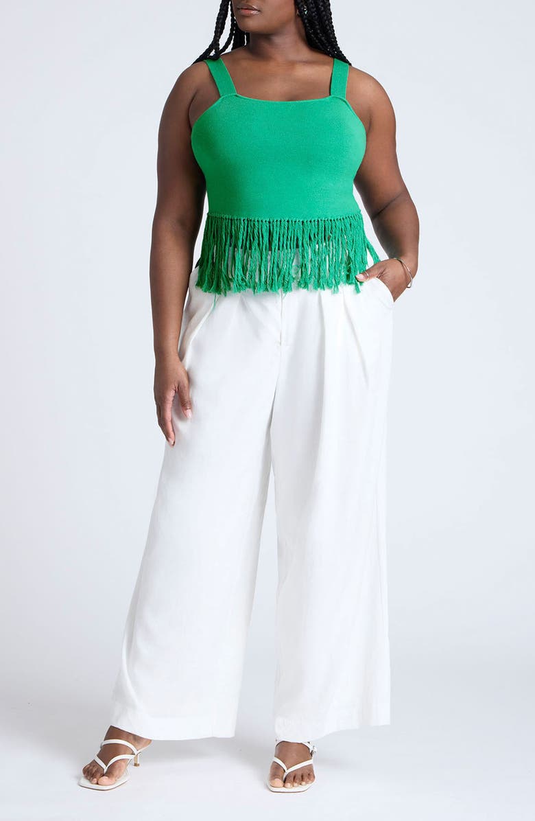 ELOQUII Fringe Crop Top, Alternate, color, 