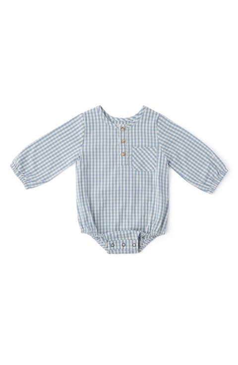 Gingham Check Long Sleeve Organic Cotton Bodysuit