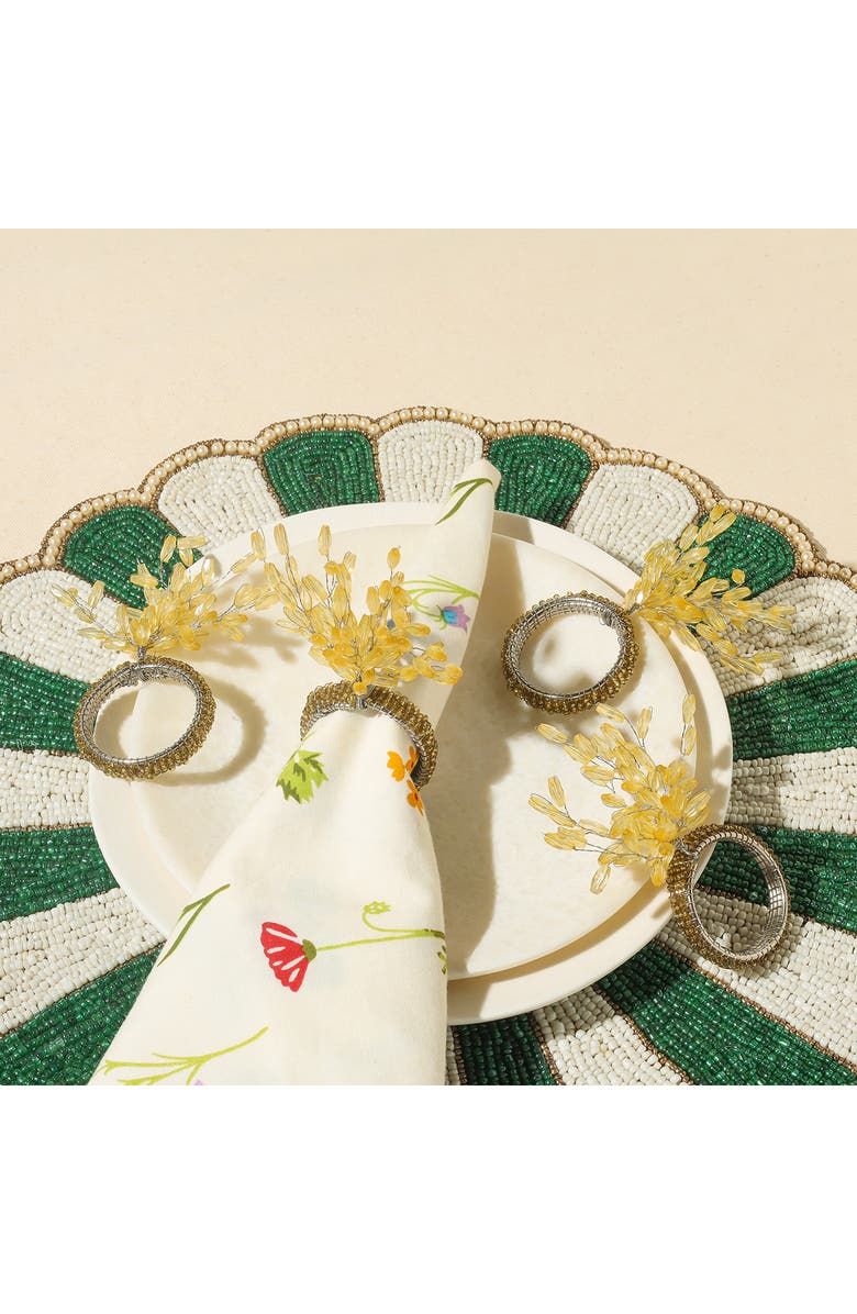 Tiramisu Floraison Gilded Set of 4 Napkin Rings, Alternate, color, Yellow