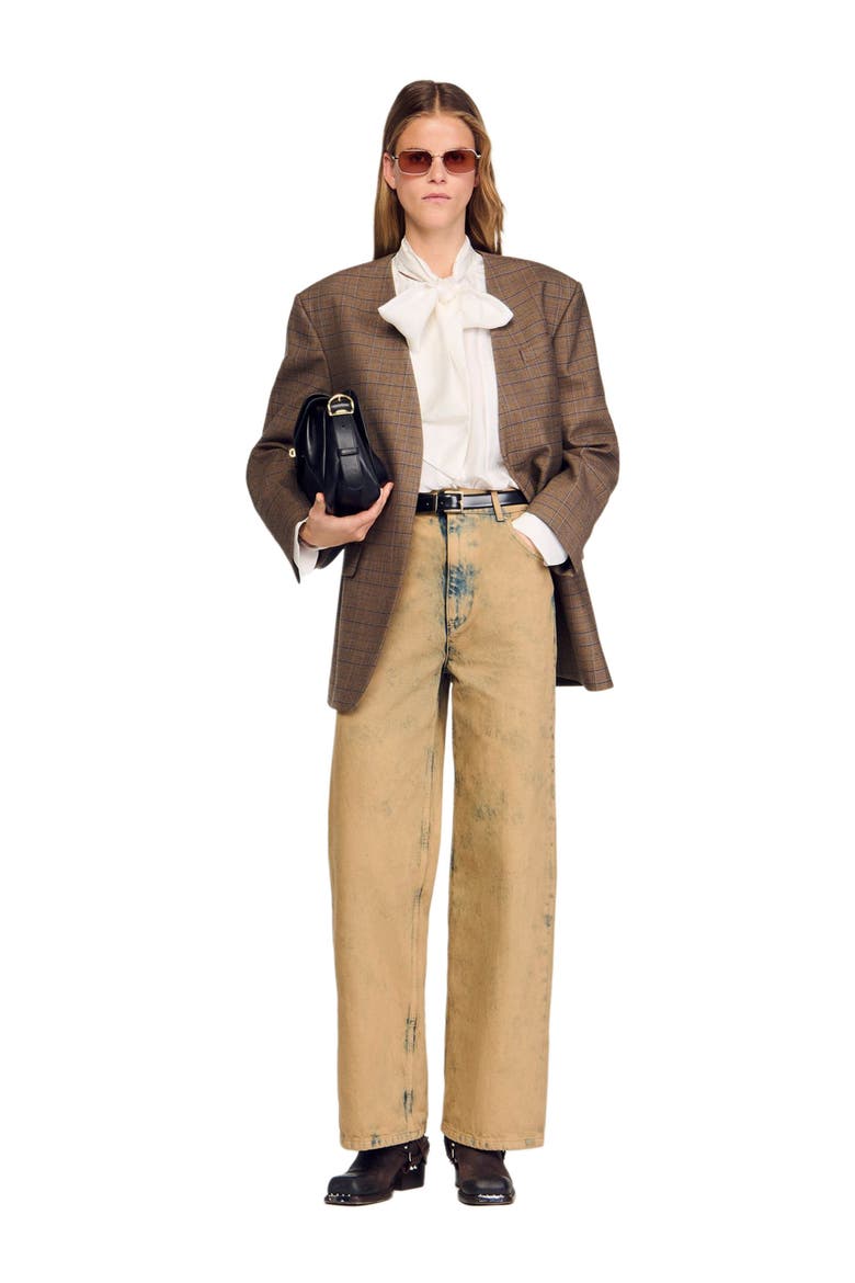 Faded wide-leg jeans, Main, color, Beige