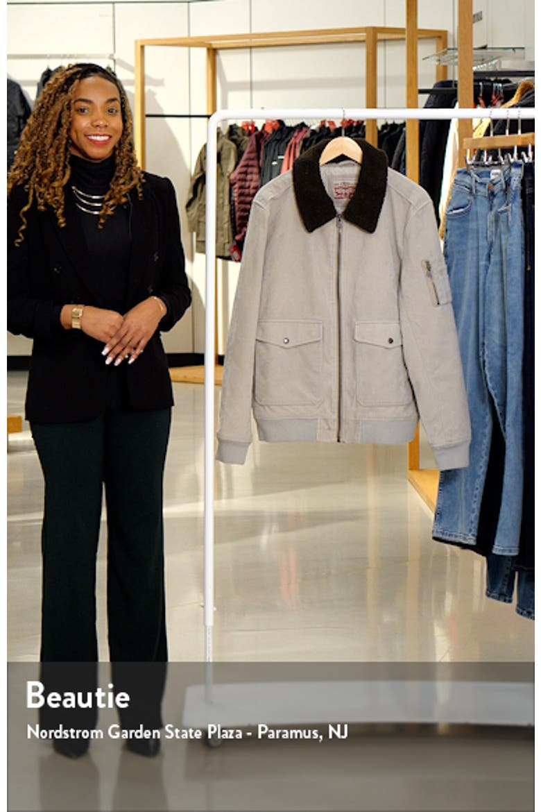 Levi's® Faux Suede Aviator Bomber Jacket with Removable Faux Shearling Collar video