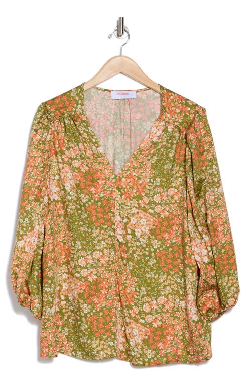 Renee C Floral V-neck Long Sleeve Top In Multi