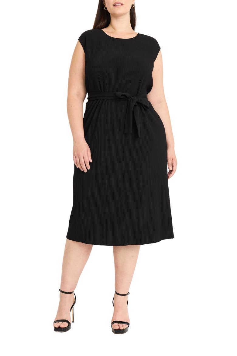 Ribbed Midi Dress, Main, color, BLACK