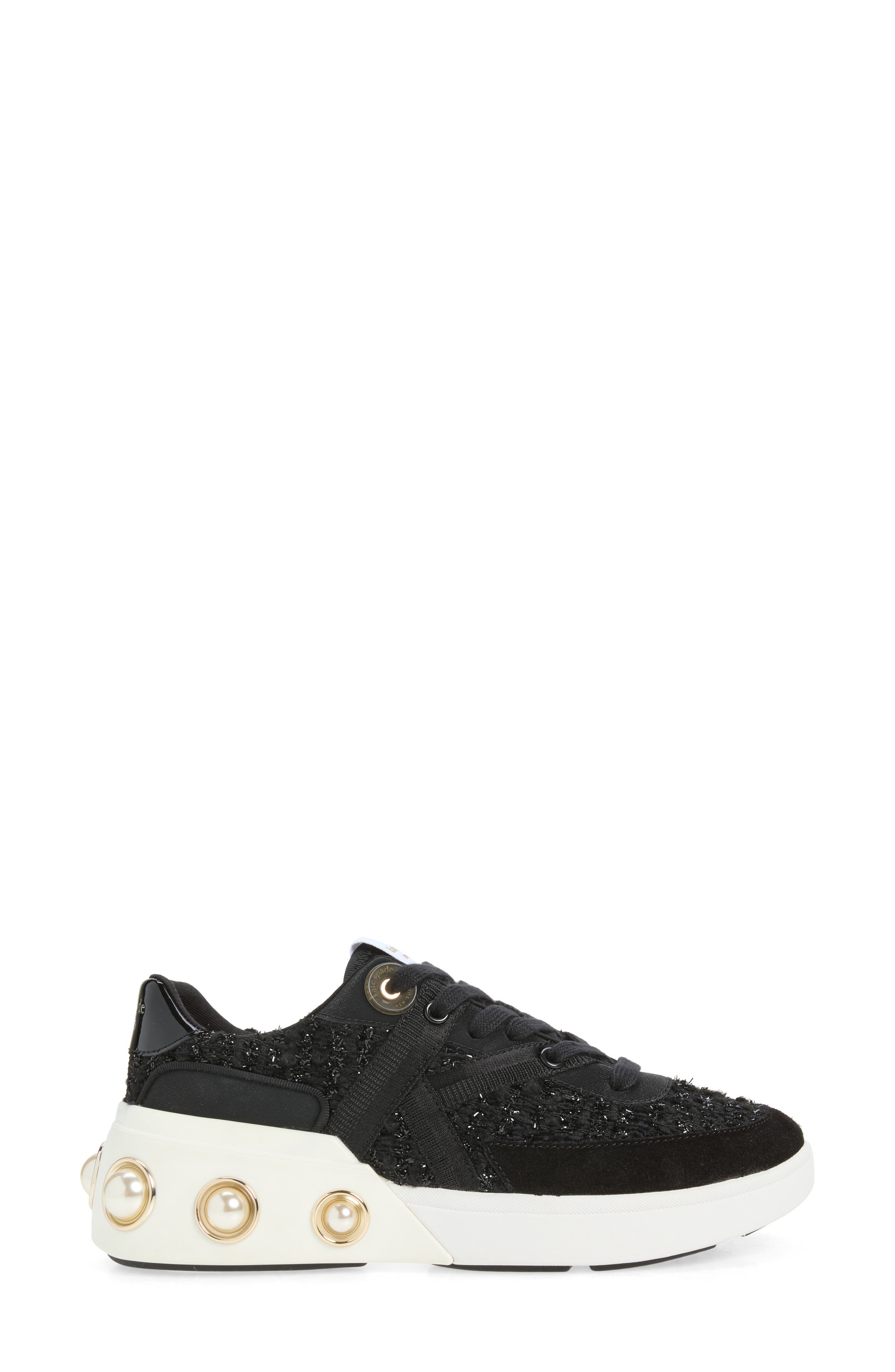 cayman faux pearl sneaker, Alternate, color, BLACK