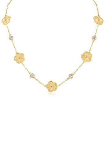 Cz By Kenneth Jay Lane Crystal & Clover Station Necklace In Gold