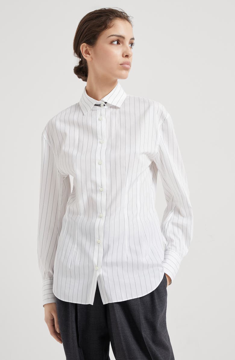 Brunello Cucinelli Striped poplin shirt, Alternate, color,