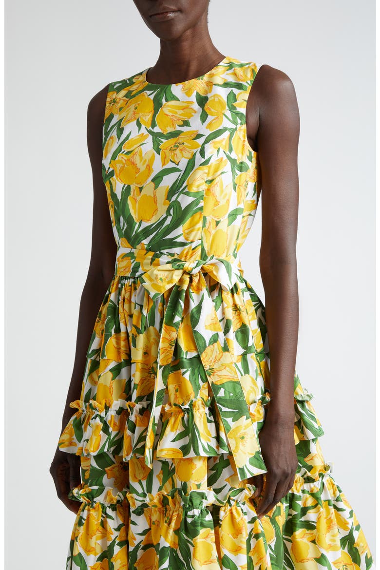 Tulip Print Sleeveless Stretch Cotton Tiered Dress, Alternate, color, WHITE MULTI