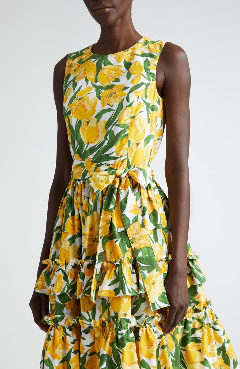 Carolina Herrera Tulip Print Sleeveless Stretch Cotton Tiered Dress, Alternate, color,